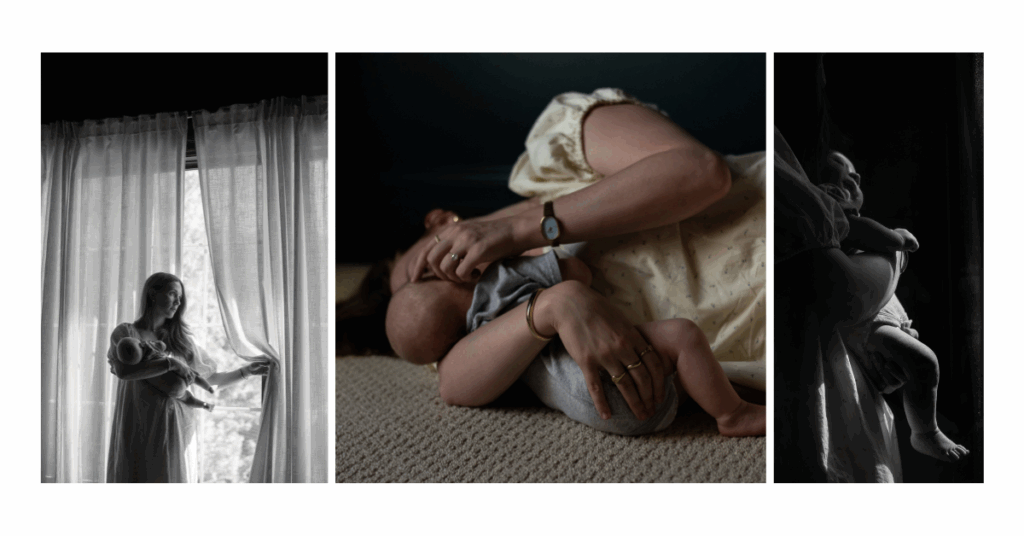 Lifestyle newborn photography with mother and baby captured by Fort Worth family photographer