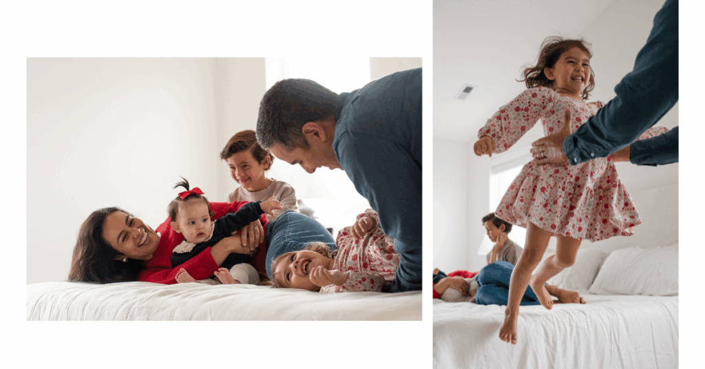 Fort Worth family laughing and playing at home, captured naturally in a documentary style photography session.