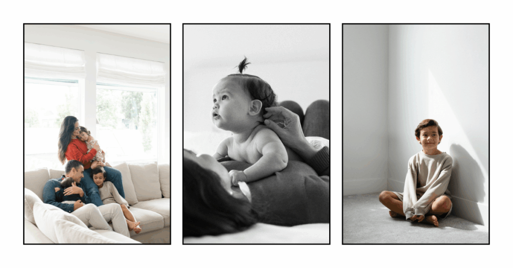 Parents and children enjoying relaxed, candid moments in a Fort Worth home, showing real-life connection and love.